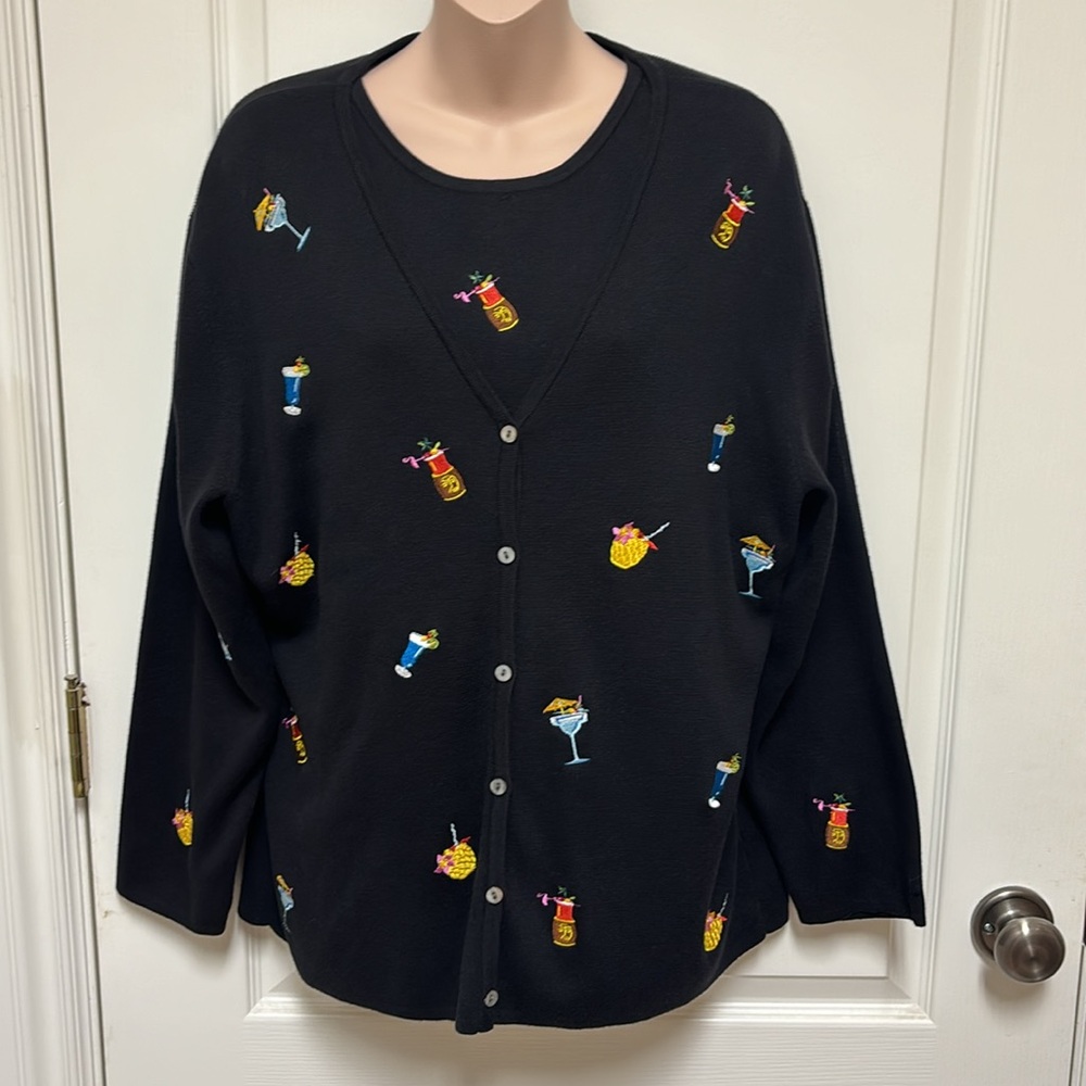 Lily Stanhope Women's COCTAIL EMBROIDERED  Cardigan SWEATER  & TANK SET  Plus 1X